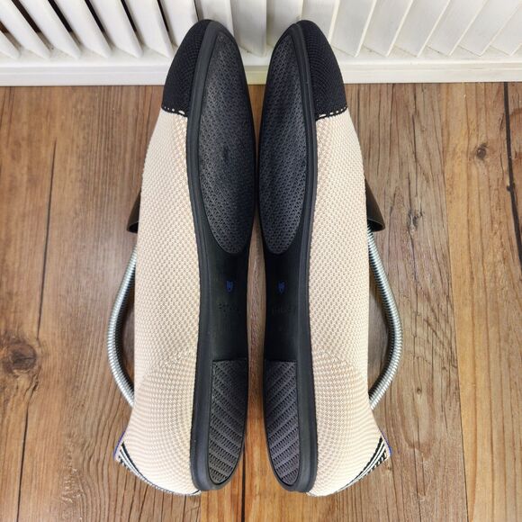 Rothy's The Square Tuxedo Cream Black Womens Sz 11.5 Cap Toe Ballet Flats Shoes - Picture 5 of 9